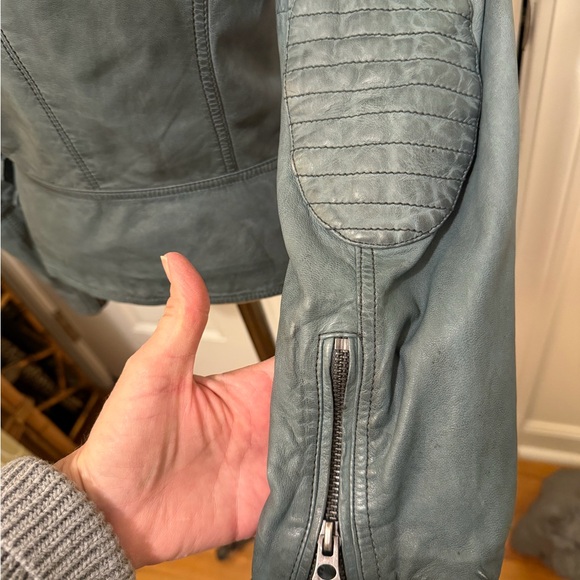 Women's Lucky Brand Jade Vintage Blue Leather Jacket - Picture 3 of 5